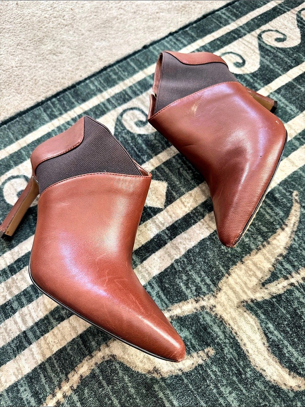 Vince Camuto Brown Pointed-Toe Heeled Booties